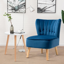 Armless Accent Chair Wingback Velvet Sofa Tufted Wooden Legs Padded Seat Blue - $154.07