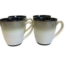 4 SANGO Nova Black Inside Coffee Mugs Tea Cups  Olive Green Tan Drip Gla... - $24.74
