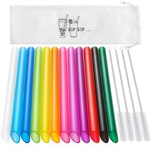 Angled Tips, 12 Pcs Wide Reusable Boba Straws With 4 Brushes &amp; 1 Bag - Multi Col - £9.08 GBP