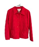 Diane Gilman Womens Red Quilted Jacket M Silk &amp; Polyester Button Up - $26.31 CAD