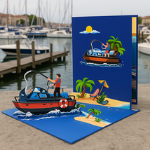 Fishing boat pop-up greeting card 15cm x 20cm UK sales only - $10.00