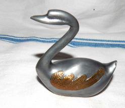 Vintage pewter and brass swan Small Paperweight figurine - $13.85
