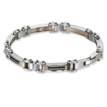 Two Tone Matte Stainless Steel with Black and Silver Wire Biker Bracelet 8.5&#39;&#39; - £53.14 GBP