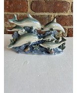 Vintage Dolphin Pod Family Blue Ceramic Iridescent Lusterware 6 Dolphin ... - $39.36 CAD