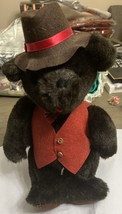 Plush Dark Brown Bear/ Red Vest/Hat Kent Collectibles 1985 Jean Steele Originals - £11.93 GBP