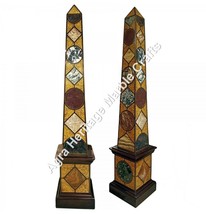 8.5&#39; Pair of Black Stone Marble Obelisks Specimen Italian Pietre Dure Ar... - $37,141.70