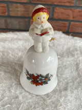 Porcelain Bell 1988 Christmas Dinner Holly Caroler Chime Ring Holiday Collectibl - £4.55 GBP
