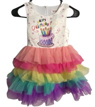 Sunny Fashion Girls Happy Birthday Colorful line Dress with Tulle Skirt Multi 6 - £8.15 GBP