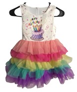Sunny Fashion Girls Happy Birthday Colorful line Dress with Tulle Skirt ... - £8.17 GBP