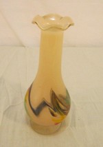 Vintage Glass Vase With Multi Color Swirl Between Glass Wavy On The Neck 90248 - £116.53 GBP