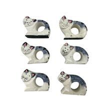 Napkin Rings Cat Shaped Tilted Head Set Of 6 Hand Painted Wood BJ 1838 - €21,21 EUR