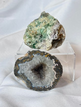Lot Of 2 Agate Geode Rock Quartz Mineral Rock Specimens Green Purple - $29.65