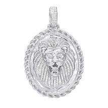 1.50 Ct Round Real Moissanite Medallion Lion Head Pendant 14k White Gold Plated - £287.63 GBP