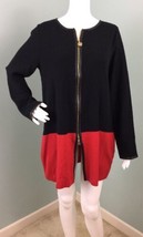 NWT Women&#39;s Anne Klein Zip Up Faux Leather Trim Cardigan Sweater Sz M Me... - £31.64 GBP