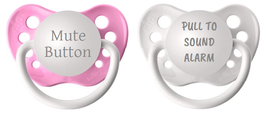 Baby Girl Pacifier Set - Mute Button Paci - Pull to Sound Alarm Binky - 0-18 mon - £11.79 GBP