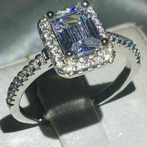 2.50 Karat Smaragd Schliff Moissanit Verlobung Halo Damen Ring Sterlingsilber - £157.88 GBP