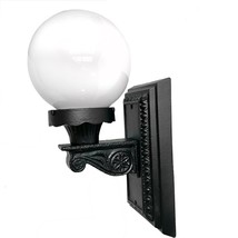 Antique Cast Iron Sconce Light With Wet Location Socket Milk Glass Globe - £254.88 GBP