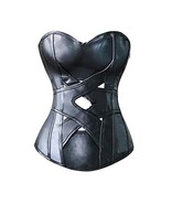 Black Faux Leather Goth Steampunk Corset Waist Training Overbust Bustier... - $72.99