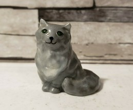 Hagen Renaker Mini Persian Cat Sitting Dark Gray Green Eyes Figurine RARE HTF - £73.00 GBP