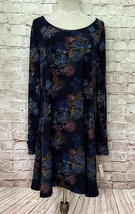 MUDD Juniors XL Shift Dress Long Sleeve Sueded Jersey Knit Dark Blue Floral NEW - £25.28 GBP