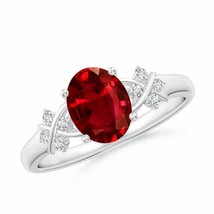 ANGARA 8x6mm Natural Ruby Criss Cross Ring with Diamonds in Sterling Silver - £504.62 GBP+