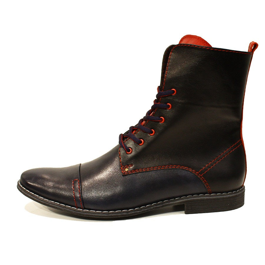 Men High Ankle Black Red Cont Derby Cap Toe Genuine Lace Up Leather Boot US 7-16