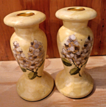 Hand Painted Floral Ceramic 6&quot; Tall Candlesticks Lilacs Botanical Black ... - £22.11 GBP