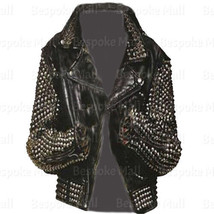 New Woman Punk Black Silver Spike Studs Brando Unique Cowhide Leather Jacket-806 - £276.71 GBP