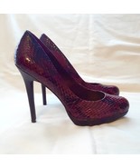 INC Red Reptile Pumps High Heel Stiletto Shoes Slip On Career Evening 6.5 - $717.86 MXN