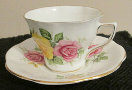 Cup and Saucer England bone china Pink &amp; Yellow Roses - $19.52