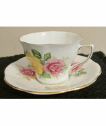 Cup and Saucer England bone china Pink &amp; Yellow Roses - $369.48 MXN