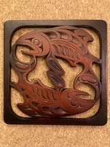 Handcrafted Trivet Salmon Fish by Boma Mahogany Color Recycled Glass Can... - $11.20