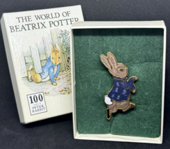 Peter Rabbit Brooch Pin Beatrix Potter 22ct Gold Plated Enamel Vintage 1992 - £11.82 GBP