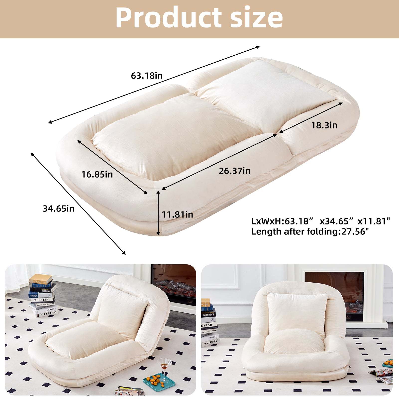 Beige Flannelette Adjustable Folding Sofa Chair for Gaming & Meditation. Item image 11