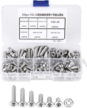 140pcs set #10-24 Cross Pan Head Screws Stainless Steel Machine Bolts Nuts with - £31.45 GBP