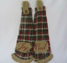 Forreston Joy Noel Set Of 2 Button Loop Kitchen Towels Red Ruffled Green Plaid - £7.58 GBP