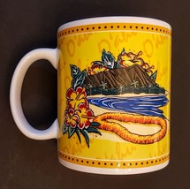 Hilo Hattie Coffee Mug O&#39;ahu Hawaii Graphic Cup 2002 VTG Yellow Island H... - $19.72