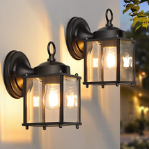 2-Pack Outdoor Wall Lanterns, Black Waterproof Sconce with Glass Shade - $52.46