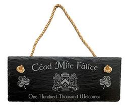 Walsh Irish Coat of Arms Slate Plaque Blessing - &quot;Céad Míle Fáilte&quot; - £22.33 GBP