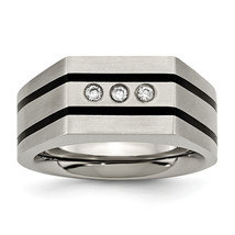 Chisel Titanium Brushed and Polished Black IP-plated CZ Signet Ring TB430 - £58.09 GBP