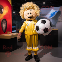 Gold Soccer Ball mascot costume character dressed with a Overalls and Ties - £923.56 GBP