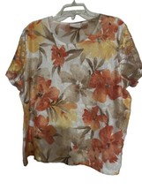 Alfred Dunner Women Top Short Sleeve Floral Rhinestone CasualXL - £12.62 GBP