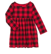 Wonder Nation Toddler Fit &amp; Flare Knit Dress, Red Buffalo Plaid Size 2T - £12.44 GBP