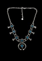 Emmons Southwest Navajo Style Silver Tone Faux Turquoise Squash Blossom Necklace - £23.76 GBP