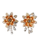 Vtg Vendome Silver &amp; Gold Tone Marquise Rhinestone Flower Earrings 1&quot; Sc... - €42,88 EUR