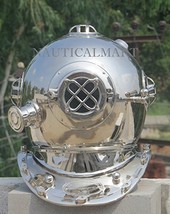 NauticalMart 18&quot; U.S Navy Mark V Chrome Finish Sea Diving Divers Helmet - £313.75 GBP