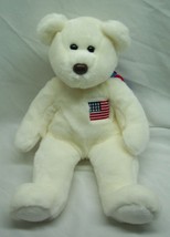 Ty Beanie Buddy Soft White "Libearty" Teddy Bear W/ Usa Flag 13" Stuffed Animal - £15.56 GBP