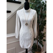 Allison Brittney Sweater Dress Women&#39;s Medium White Cable Knit Raglan Sleeve - $27.72