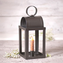 Square Lantern in smokey Black tin with Candlestick - $48.00