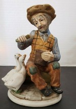 Old Man Feeding Two Geese Porcelain Geese Unmarked - $9.47